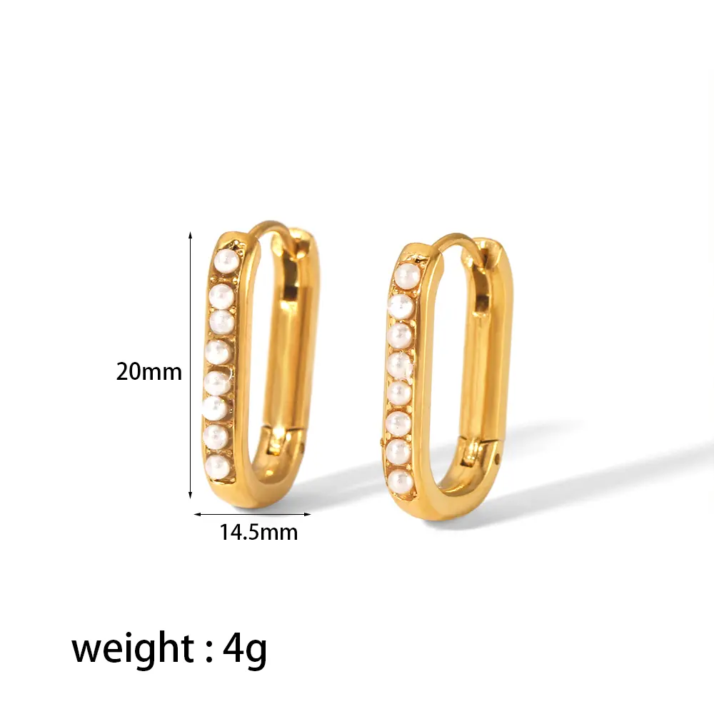 1 Pair Simple Commute Style U Shape Stainless Steel 18K Gold Plated Inlay Imitation Pearl Women's Hoop Earrings h5 Picture2